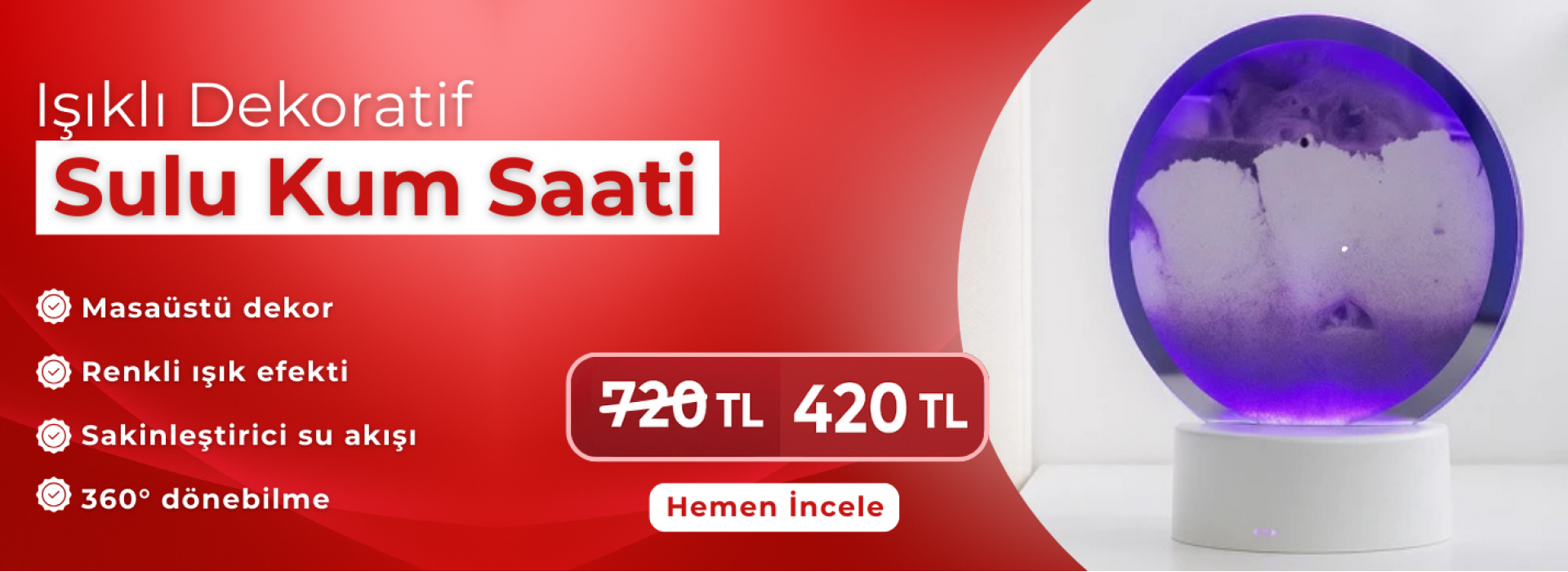 Işıklı Dekoratif Sulu Kum Saati