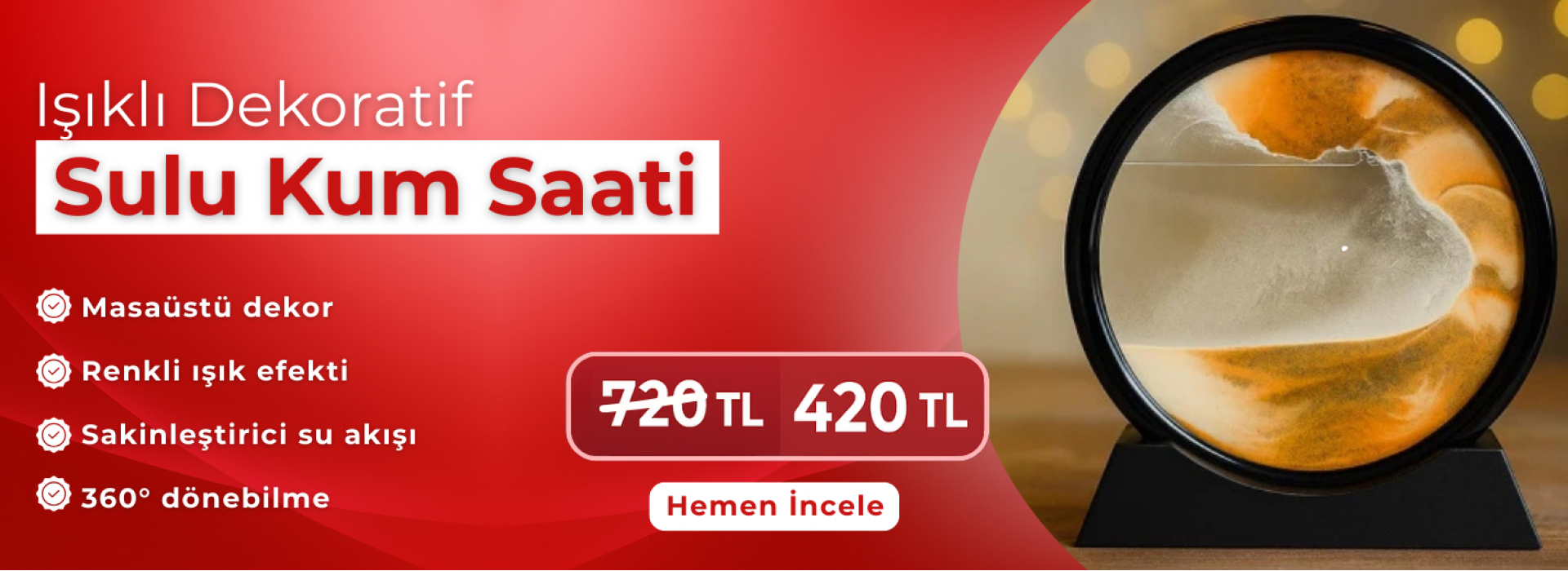 Işıklı Dekoratif Sulu Kum Saati