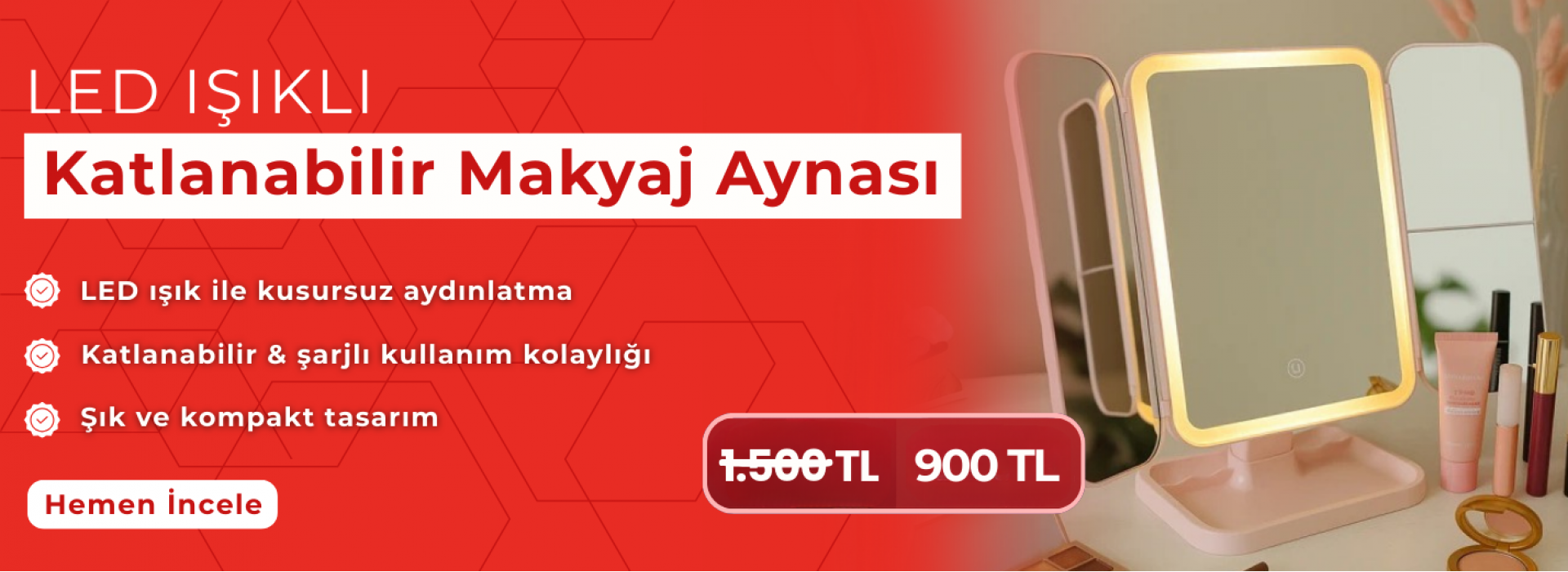 Led ışıklı Katlanabilir Makyaj Aynası