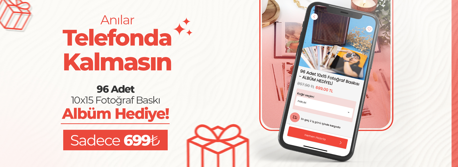 96 adet 10x15 fotoğraf baskısı albüm hediyeli