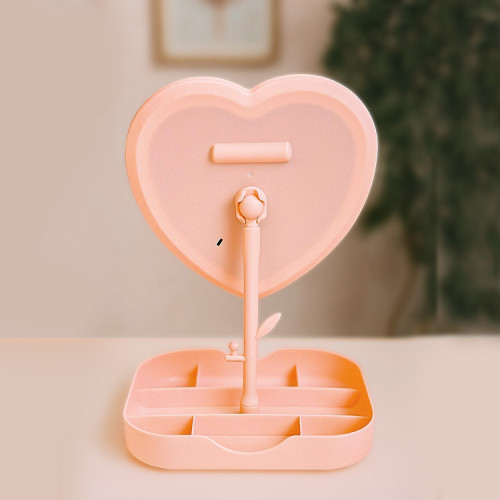 Led Işıklı Pembe Kalpli Organizer Makyaj Aynası
